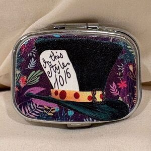 Mad Hatter Hat Travel Pill Box 2 Compartment Medicine Pill Case NEW